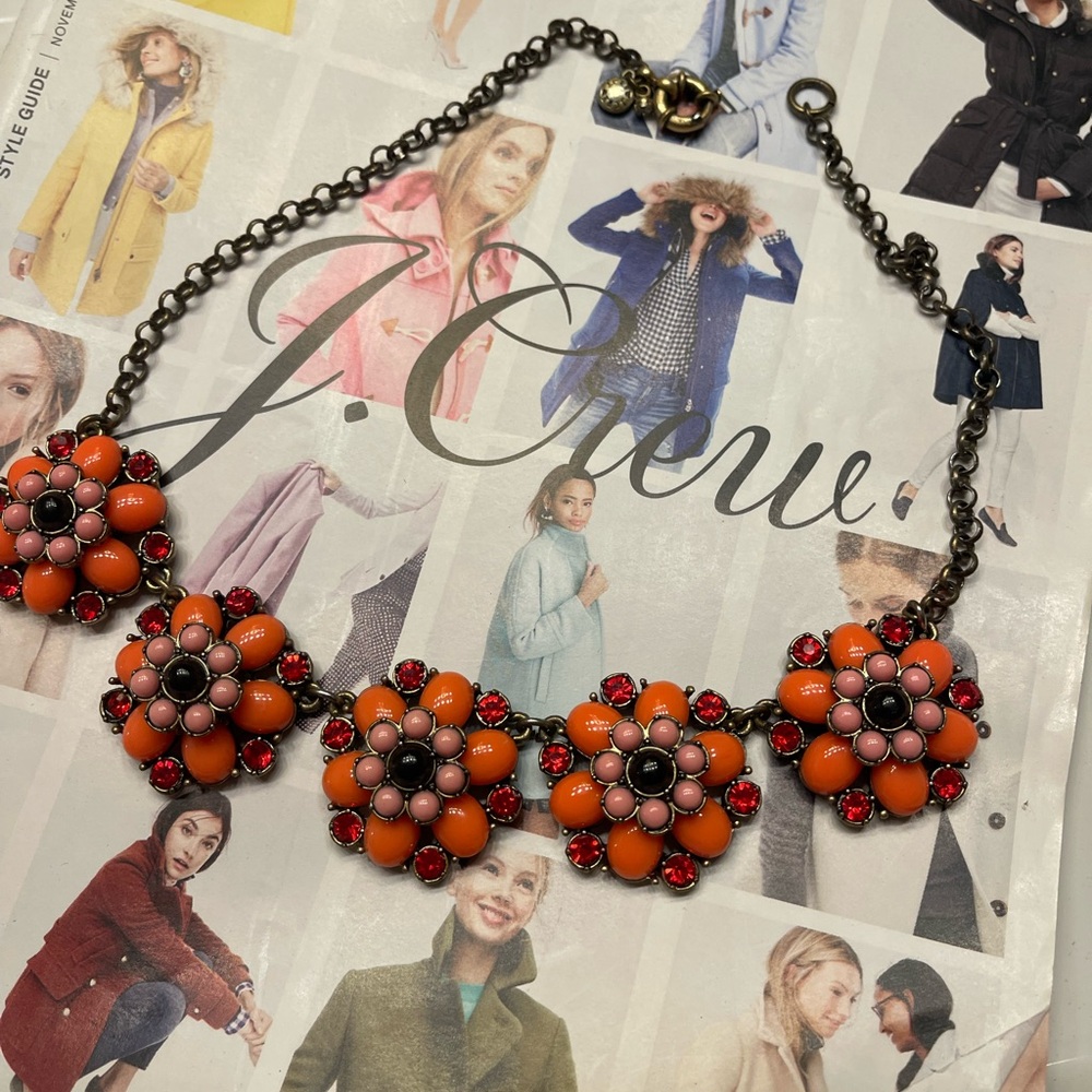 J. Crew Vibrant Floral Necklace in Orange and Pink